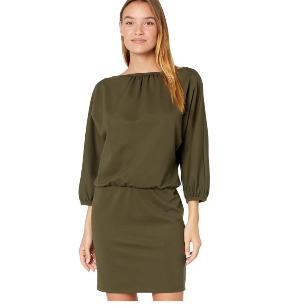 Trina Turk Dark Olive Green Dolman Sleeve Mushroomcore Goblincore Dress M